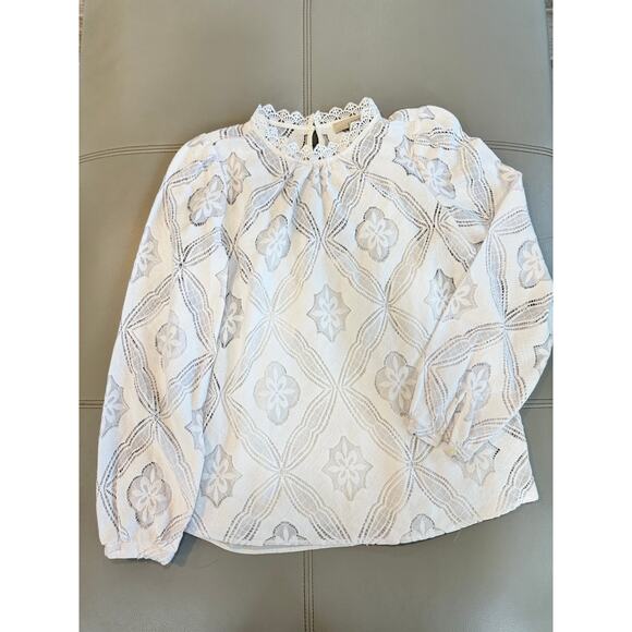 LOFT Women's XS White Mosaic Lace Blouse - Picture 2 of 6